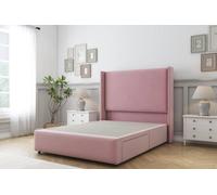 Sloomy Stratford Pink Plush Divan Bed No Drawers With 54" Wingback Headboard & 12" Footboard 4'6 Double