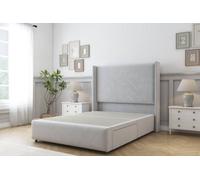 Sloomy Stratford Silver Plush Divan Bed No Drawers With 54" Wingback Headboard & 12" Footboard 6' Super King