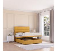 Sloomy Texas End Lift Ottoman Bed 3Ft With Sprung Memory Mattress - Mustard Plush & Headboard- Single
