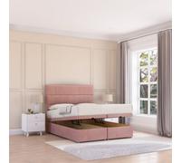 Sloomy Texas End Lift Ottoman Bed 4Ft With Sprung Memory Mattress - Pink Plush & Headboard- Small Double