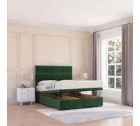 Sloomy Texas End Lift Ottoman Bed 4Ft6 With Sprung Memory Mattress - Emerald Plush & Headboard- Double