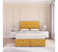 Sloomy Texas Plush Fabric Ottoman Bed End Opening With Sprung Memory Mattress & 26 Inch strut Headboard in Gold | Size: King Sloomy Gold King
