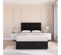 Sloomy Texas Plush Fabric Ottoman Bed End Opening With Sprung Memory Mattress & 26 Inch strut Headboard in Black | Size: Super King Sloomy Black Super King