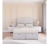 Sloomy Texas Plush Fabric Ottoman Bed End Opening With Sprung Memory Mattress & 26 Inch strut Headboard in Silver | Size: Super King Sloomy Silver Super King