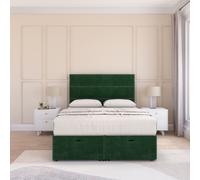 Sloomy Texas Plush Fabric Ottoman Bed End Opening With Sprung Memory Mattress & 54 Inch Floorstanding Headboard in Emerald | Size: Super King Sloomy Emerald Super King