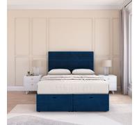 Sloomy Texas Plush Fabric Ottoman Bed End Opening With Sprung Memory Mattress & 54 Inch Floorstanding Headboard in Navy | Size: Small Double Sloomy Navy Small Double