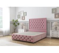 Sloomy Vienna Pink Plush Divan Bed 2 Drawers Left Side-54" Floor Standing Headboard & 12" Footboard 5' King