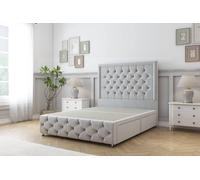 Sloomy Vienna Plush Divan Base 2 Drawers - 26" Headboard & 12" Footboard in Silver | Size: King Sloomy Silver King