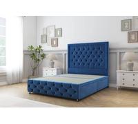 Sloomy Vienna Plush Divan Base 4 Drawers - 54" Headboard & 12" Footboard in Blue | Size: Small Double Sloomy Blue Small Double