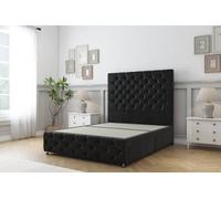 Sloomy Watson Black Plush Divan Bed 2 Drawers Left Side-54" Floor Standing Headboard & 12" Footboard 4' Small Double