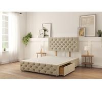 Sloomy Watson Cream Plush Divan Bed Base 4 Drawers With 26" Strutted Headboard & 12" Footboard 6' Super King