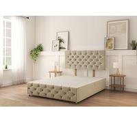Sloomy Watson Cream Plush Divan Bed Base No Drawers With 26" Strutted Headboard & 12" Footboard 5' King