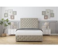 Sloomy Watson Cream Plush Divan Bed Set 2 Drawers Right Side With 54" Floor Standing & 12" Footboard 6' Super King