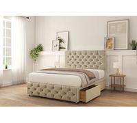 Sloomy Watson Cream Plush Divan Bed With Mattress 2 Drawers Left 26" Strutted Headboard & 12" Footboard 4'6 Double