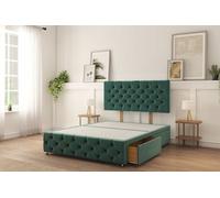 Sloomy Watson Emerald Plush Divan Bed Base 2 Drawers Right Side With 26" Strutted Headboard & 12" Footboard 2'6 Small Single