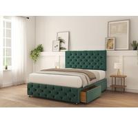 Sloomy Watson Emerald Plush Divan Bed With Mattress 2 Drawers Right 26" Strutted Headboard & 12" Footboard 2'6 Small Single