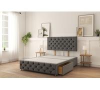 Sloomy Watson Graphite Tweed Divan Bed Base 4 Drawers With 26" Strutted Headboard & 12" Footboard 4' Small Double