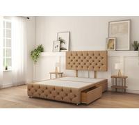 Sloomy Watson Latte Tweed Divan Bed Base 2 Drawers Foot-End With 26" Strutted Headboard & 12" Footboard 6' Super King