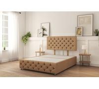 Sloomy Watson Latte Tweed Divan Bed Base No Drawers With 26" Strutted Headboard & 12" Footboard 4' Small Double