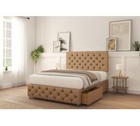 Sloomy Watson Latte Tweed Divan Bed With Mattress 2 Drawers Left 26" Strutted Headboard & 12" Footboard 3' Single