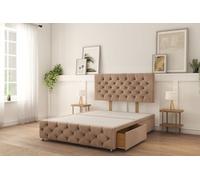 Sloomy Watson Mink Naples Divan Bed Base 2 Drawers Right Side With 26" Strutted Headboard & 12" Footboard 2'6 Small Single