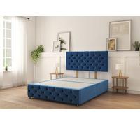 Sloomy Watson Navy Plush Divan Bed Base No Drawers With 26" Strutted Headboard & 12" Footboard 6' Super King