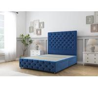 Sloomy Watson Navy Plush Divan Bed No Drawers-54" Floor Standing Headboard & 12" Footboard 4'6 Double
