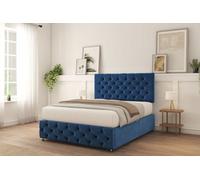 Sloomy Watson Navy Plush Divan Bed With Mattress No Drawers 26" Strutted Headboard & 12" Footboard 4'6 Double
