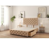 Sloomy Watson Pebble Plush Divan Bed Base 2 Drawers Left Side With 26" Strutted Headboard & 12" Footboard 2'6 Small Single