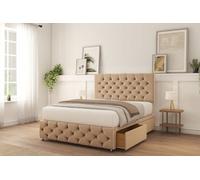 Sloomy Watson Pebble Plush Divan Bed With Mattress 2 Drawers Left 26" Strutted Headboard & 12" Footboard 4'6 Double