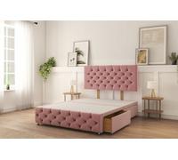 Sloomy Watson Pink Plush Divan Bed Base 2 Drawers Left Side With 26" Strutted Headboard & 12" Footboard 5' King
