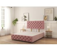 Sloomy Watson Pink Plush Divan Bed Base No Drawers With 26" Strutted Headboard & 12" Footboard 5' King