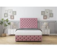 Sloomy Watson Pink Plush Divan Bed Set 4 Drawers With 54" Floor Standing & 12" Footboard 4'6 Double