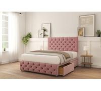 Sloomy Watson Pink Plush Divan Bed With Mattress 2 Drawers Right 26" Strutted Headboard & 12" Footboard 6' Super King