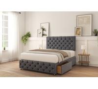 Sloomy Watson Plush Divan Bed Set 2 Drawers Right Side With 26" Strutted Headboard & 12" Matching Footboard in Dark Grey | Size: King Sloomy Dark Grey King