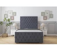 Sloomy Watson Plush Frame-Mattress - 50" Upholstered Headboard in Dark Grey | Size: Double Sloomy Dark Grey Double