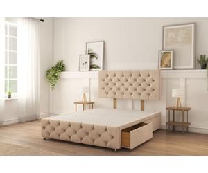 Sloomy Watson Sand Naples Divan Bed Base 2 Drawers Foot-End With 26" Strutted Headboard & 12" Footboard 6' Super King