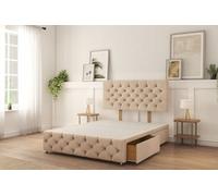 Sloomy Watson Sand Naples Divan Bed Base 2 Drawers Left Side With 26" Strutted Headboard & 12" Footboard 4' Small Double