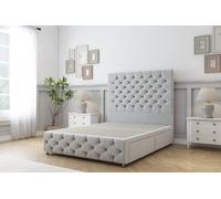Sloomy Watson Silver Plush Divan Bed 2 Drawers Right Side-54" Floor Standing Headboard & 12" Footboard 2'6 Small Single