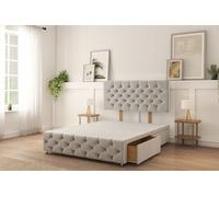 Sloomy Watson Silver Plush Divan Bed Base 2 Drawers Foot-End With 26" Strutted Headboard & 12" Footboard 5' King