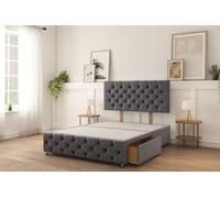 Sloomy Watson Steel Plush Divan Bed Base 2 Drawers Right Side With 26" Strutted Headboard & 12" Footboard 4'6 Double