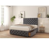 Sloomy Watson Steel Plush Divan Bed With Mattress 2 Drawers Left 26" Strutted Headboard & 12" Footboard 2'6 Small Single