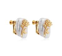SLOONG Birth Flower Earrings 18K Gold Plated Fresh-Water Pearl Earrings for Women Fake Piercing Baroque Pearls Ear Cuff, Copper, Pearl
