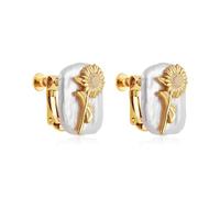 SLOONG Birth Flower Earrings 18K Gold Plated Fresh-Water Pearl Earrings for Women Fake Piercing Baroque Pearls Ear Cuff, Copper, Pearl