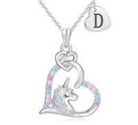 SLOONG Easter gifts for children, unicorn necklace, silver plated heart necklace with letters, adjustable silver necklace, jewellery, birthday gift, unicorn, gifts for girls for girls and, Silver