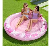 Sloosh 182x165cm Pool Inflatable Tanning Pool Pool Floats with Pillow,Suntan Tub Raft Floatie,Sunbathing Bed Lounge for Water Blow Up Kids Ball Pit Party Gifts-Pink