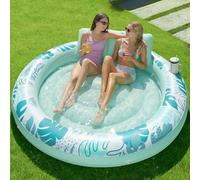 Sloosh 182x165cm Pool Inflatable Tanning Pool Pool Floats with Pillow,Suntan Tub Raft Floatie,Sunbathing Bed Lounge for Water Blow Up Kids Ball Pit Party Gifts-Cyan