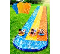 Sloosh 18ft/548cm Triple Lanes Slip Slide and 3 bodyboards, Backyard Lawn Water Slides with Sprinkler for Kids Adults Outdoor Water Toy fun in summer for Kids Adults