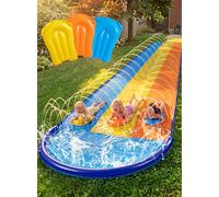 Sloosh 18ft/548cm Triple Lanes Water Slides and 3 bodyboards, Backyard Lawn Water Slides with Sprinkler for Kids Adults Outdoor Water Toy fun in summer for Kids Adults