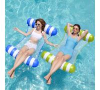 Sloosh 2 Packs Strip Type Hammock Pool Floats Adults, 4-in-1 Multi-Purpose Inflatable Pool Floats PVC Water Hammock Lounge Floaties(Blue, Retrogreen)
